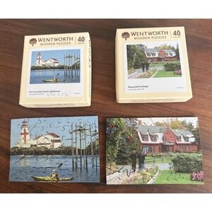 2 x WENTWORTH Wooden Jigsaw Puzzles 40 Pieces Lighthouse & Roosevelt Cottage